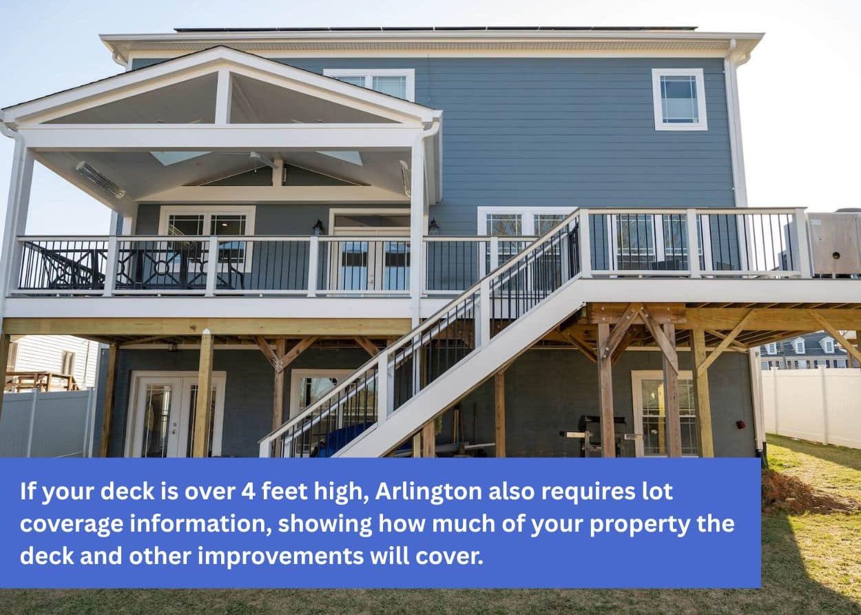 Two-story deck with stairs and covered patio attached to a suburban home.