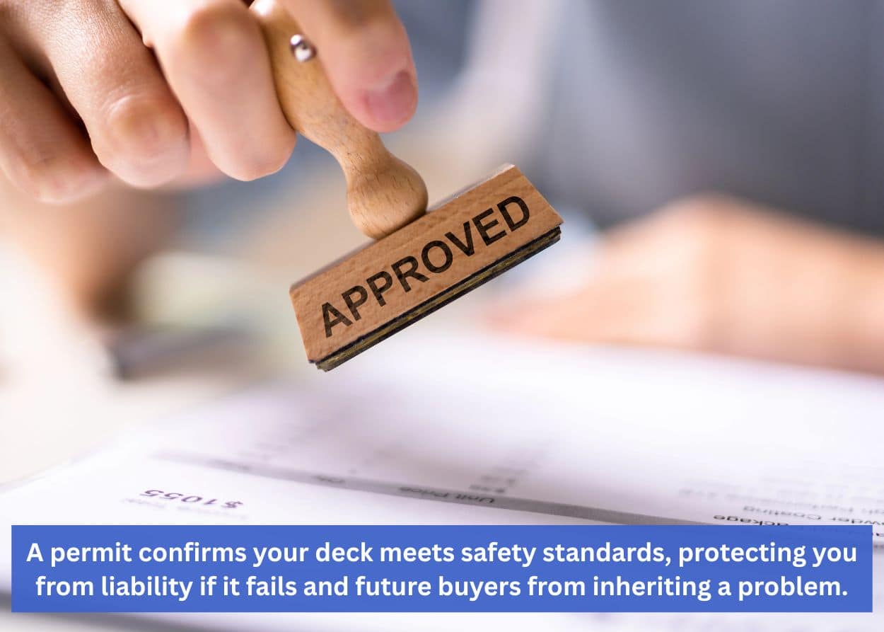 Approved permit stamp on construction paperwork for a deck permit application in Fairfax County, VA